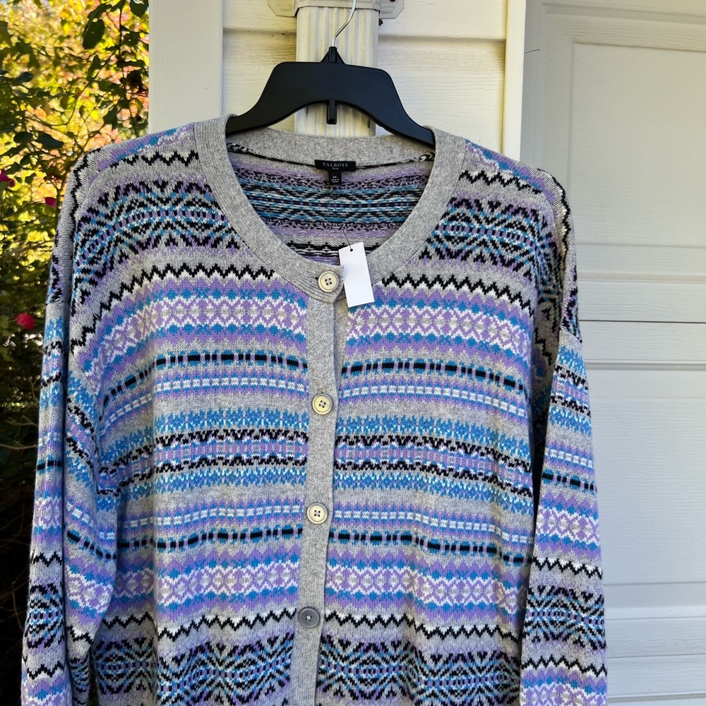 NWT Talbots Pretty & Cozy Gray Lavender Blues Long Sleeve Cardigan - Picture 2 of 6